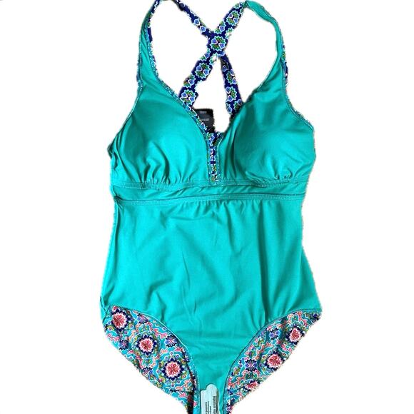 NEW CATALINA Floral Mandala Colorful One Piece Strappy Swimsuit Size M 8-10 - Picture 6 of 10